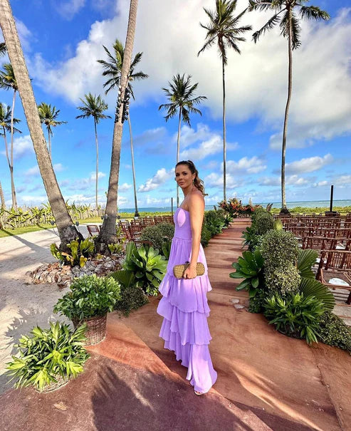 Luolandi Dress Strapless A Line Purple Long Prom Dress Layered Wedding Guest Dress Elegant Evening Party Dress