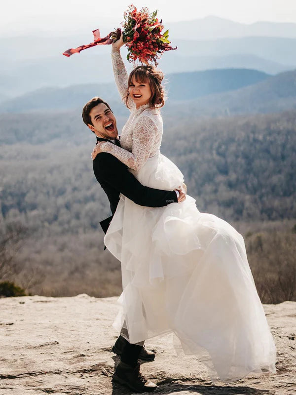 Luolandi Bohemia Beaded Lace Wedding Dresses Long Sleeves Bridal Gowns Elegant