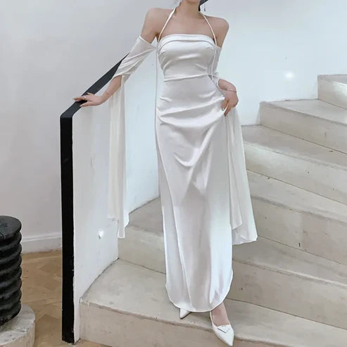 Luolandi Off Shoulder Halter A-Line Long Prom Dress Elegant Party Dress Charming Evening Dress