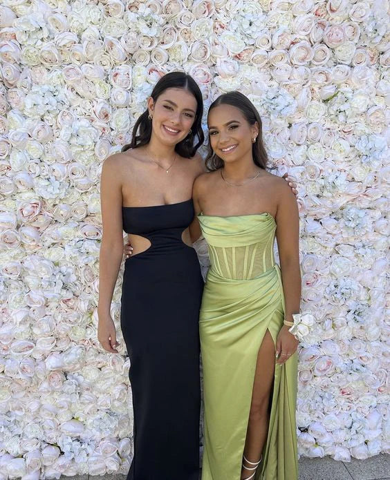 Luolandi Strapless Long Mermaid Slit Corset Prom Dresses Ruched Formal Evening Party Dresses Charming Bridesmaid Dresses