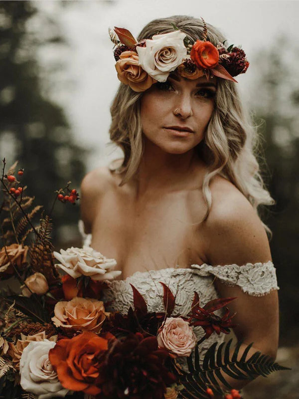 Luolandi Exquisite Lace Wedding Dresses Cap Sleeves Mermaid Bridal Dress Off Shoulder Elegant