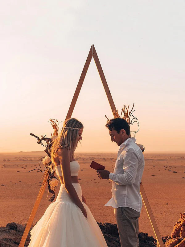 Luolandi Two-pieces A-line Tiered Tulle Strapless Sweep Train Wedding Dresses Off Shoulder Floor Length