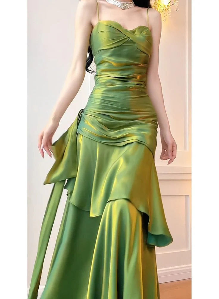 Luolandi Green Sweetheart Spaghetti Straps Long Prom Dress Evening Dress Party Dress Beautiful