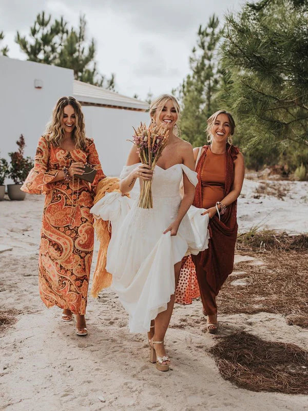 Luolandi Delicate Sweetheart Neckline A-line Wedding Dresses With Beaded Appliques Off Shoulder Elegant