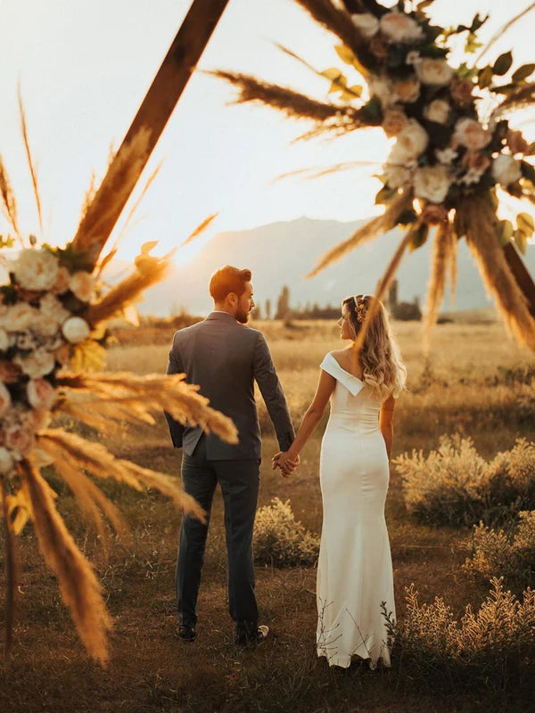 Luolandi Simple Short Sleeves Satin Wedding Dresses Mermaid Bridal Gowns Charming