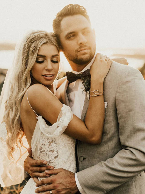 Luolandi Romantic Long Lace Wedding Dresses Sheath Boho Gowns Floor Length Charming Bridal Gown