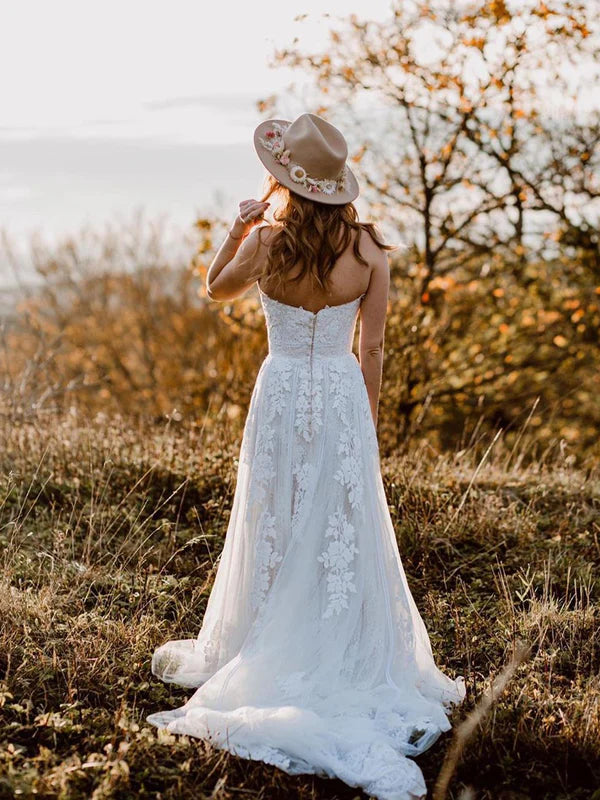 Luolandi Simple Tulle Off-The-Shoulder A-Line with Appliques Wedding Dresses Beautiful