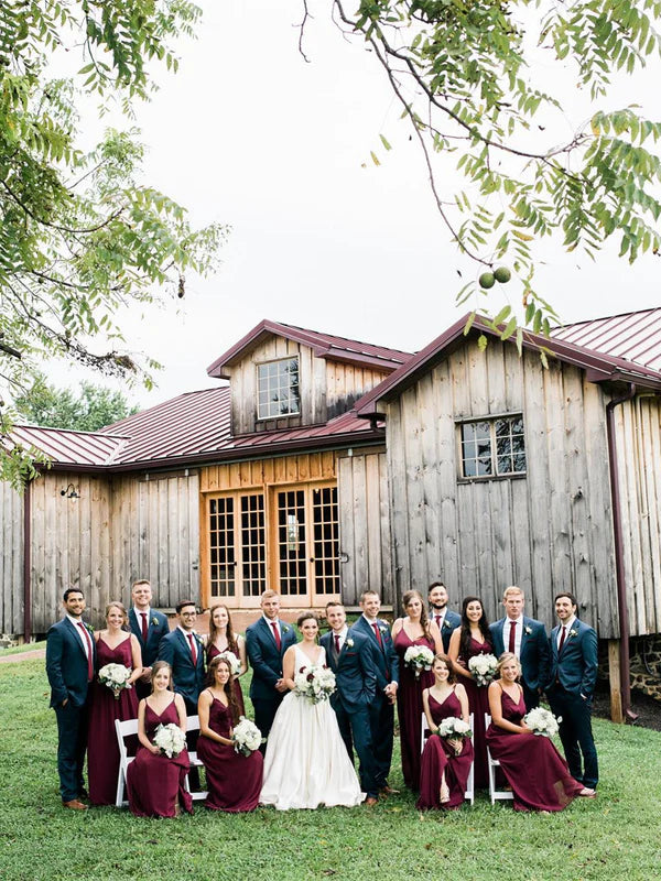 Luolandi Fashion V-neck A-line Wedding Dresses Satin Long Bridal Gowns Solid Color Elegant