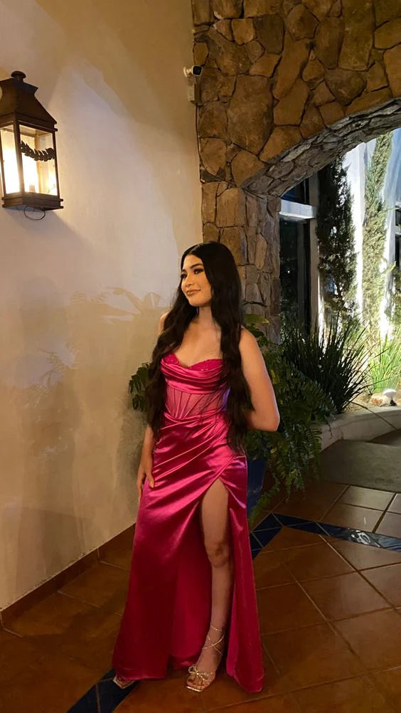 Luolandi Charming Satin Mermaid Long Party Dress Graduation Dress Evening Dress With Slit