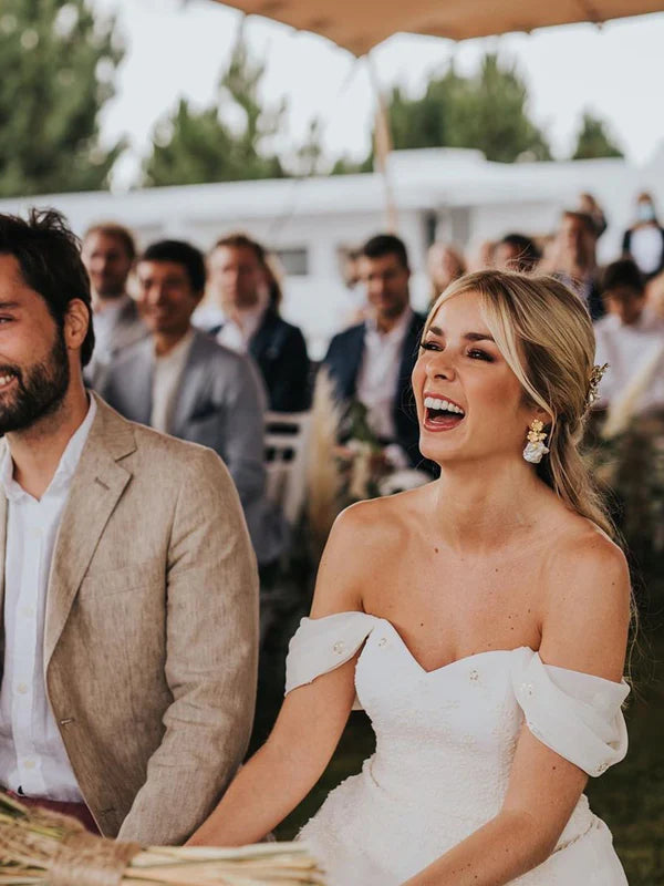 Luolandi Delicate Sweetheart Neckline A-line Wedding Dresses With Beaded Appliques Off Shoulder Elegant