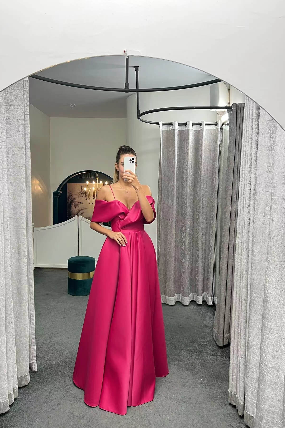 Luolandi Spaghetti Straps Off The Shoulder A Line Lace Up Back Long Evening Dress Sexy Elegant