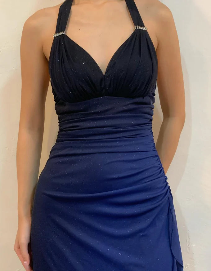 Luolandi Halter Navy Blue Long Chiffon Prom Dress Elegant Evening Party Dress Formal Dress