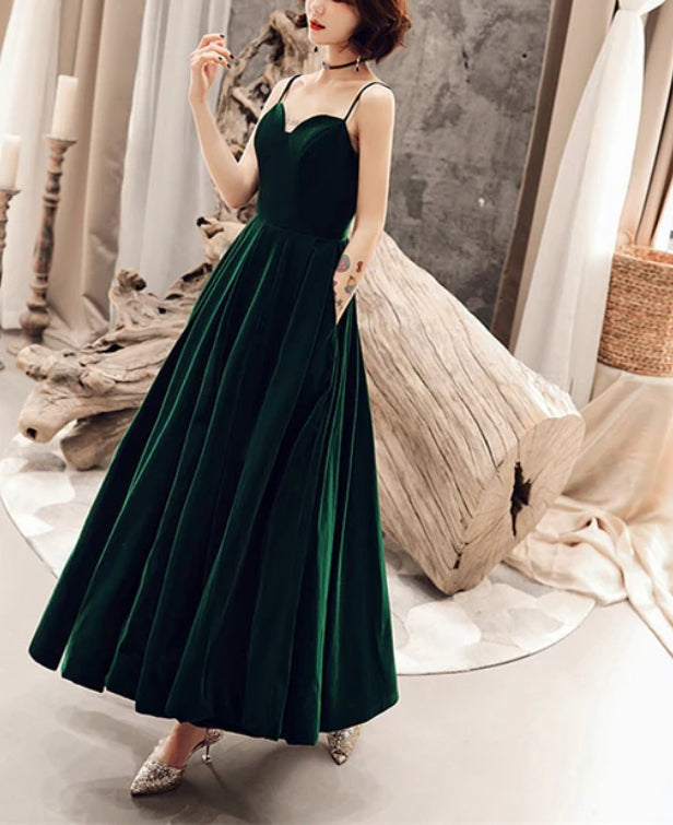 Luolandi Dark Green Chic Straps Velvet Long Bridesmaid Dress Party Dress Velvet Evening Dress Formal Dress