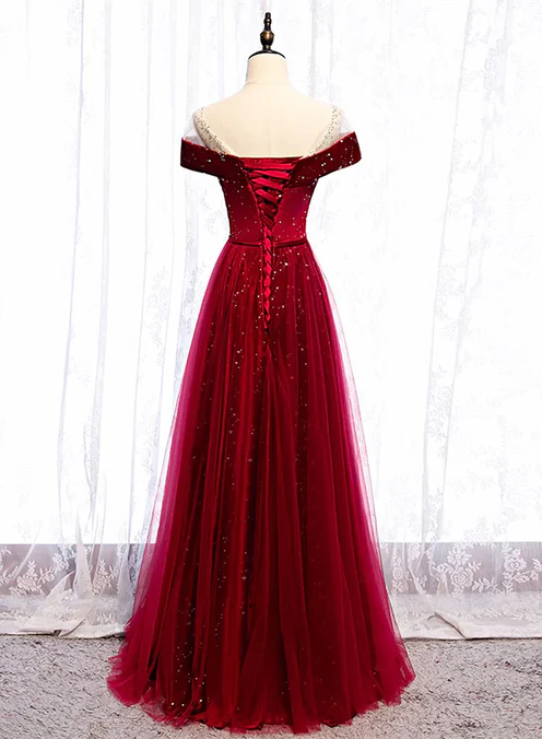 Luolandi Wine Red Velvet and Tulle Long Prom Dress A-line Floor Length Prom Dress Elegant Evening Dress