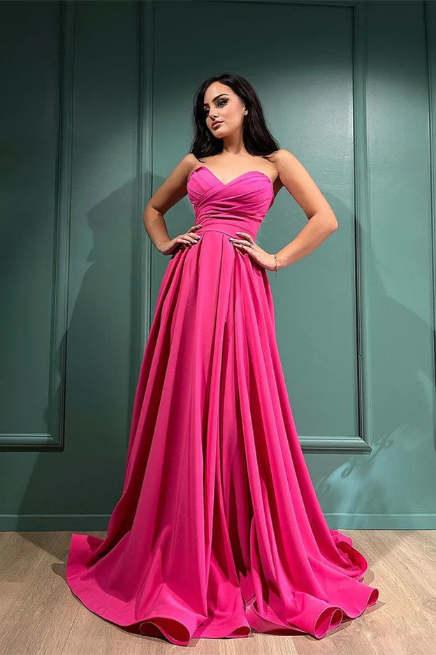 Luolandi Fuchsia Sweetheart Long Evening Dress With Split Off Shoulder Floor Length Party Dress