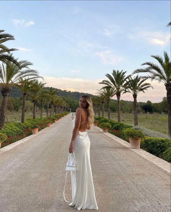 Luolandi Spaghetti Straps Backless Cut Out Long Party Dress Sexy Evening Dress