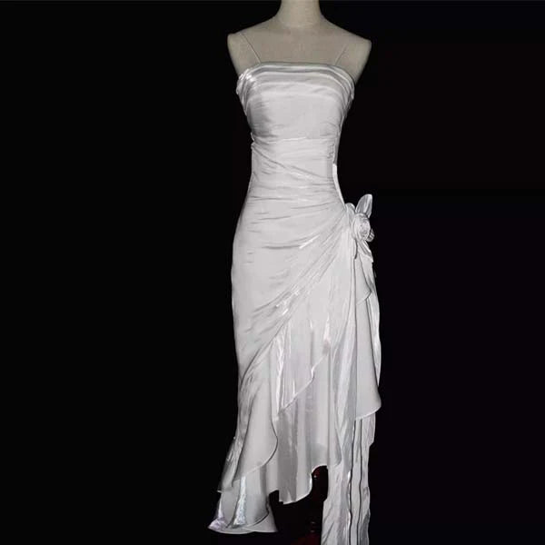 Luolandi Vintage Spaghetti Straps Floral Asymmetrical Hem Long Prom Dress Charming Evening Party Dress