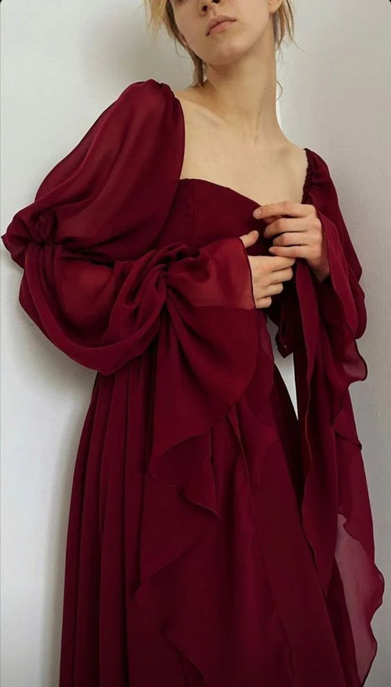 Luolandi Beautiful Vintage Romantic A-line Burgundy Prom Dress Elegant Evening Party Dress