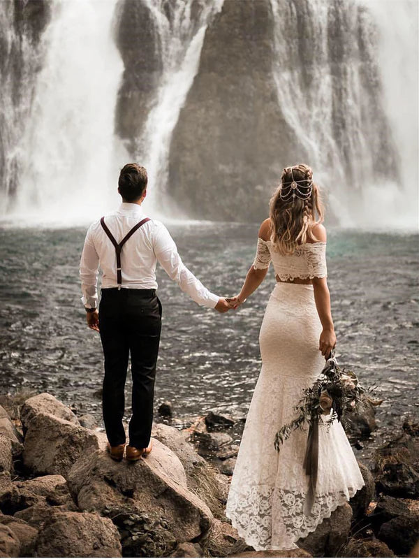 Luolandi Gorgeous 2 Pieces Lace Wedding Dresses Mermaid/Trumpet Gowns Off Shoulder