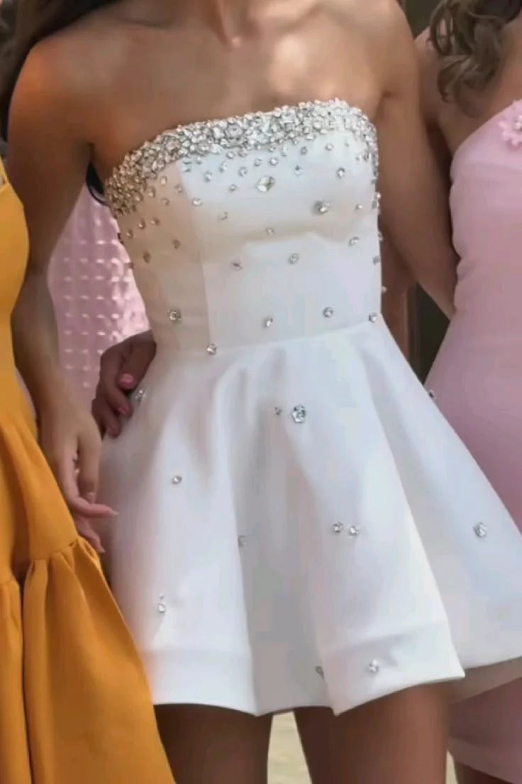Luolandi A-Line Strapless Short Prom Dress Lovely Homecoming Dress Chic Graduation Dress Birthday Party Dress