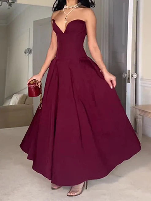 Luolandi Strapless A-Line Elegant Long Party Gown Wedding Guest Dress Sexy Evening Dress Formal Dress