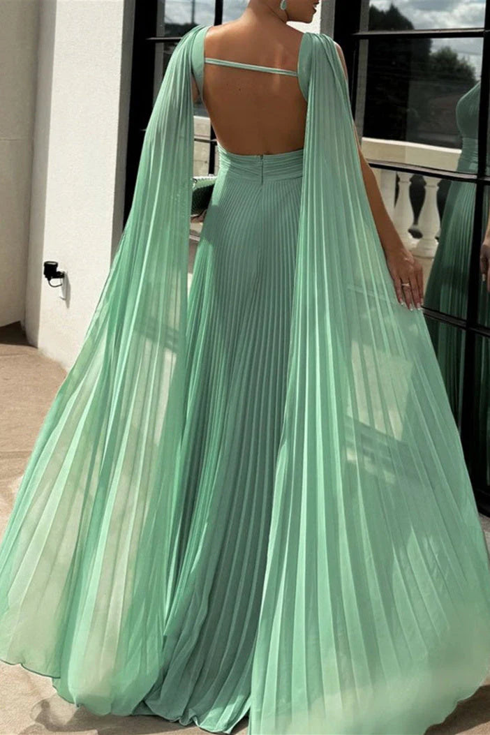 Luolandi Chiffon A Line Evening Dress Bateau Neck Mother Of The Bride Dress With Watteau Train Elegant