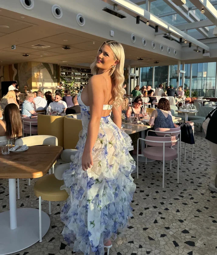 Luolandi Blue Charming A-Line Spaghetti Strap Prom Dresses Party Dresses Formal Dress