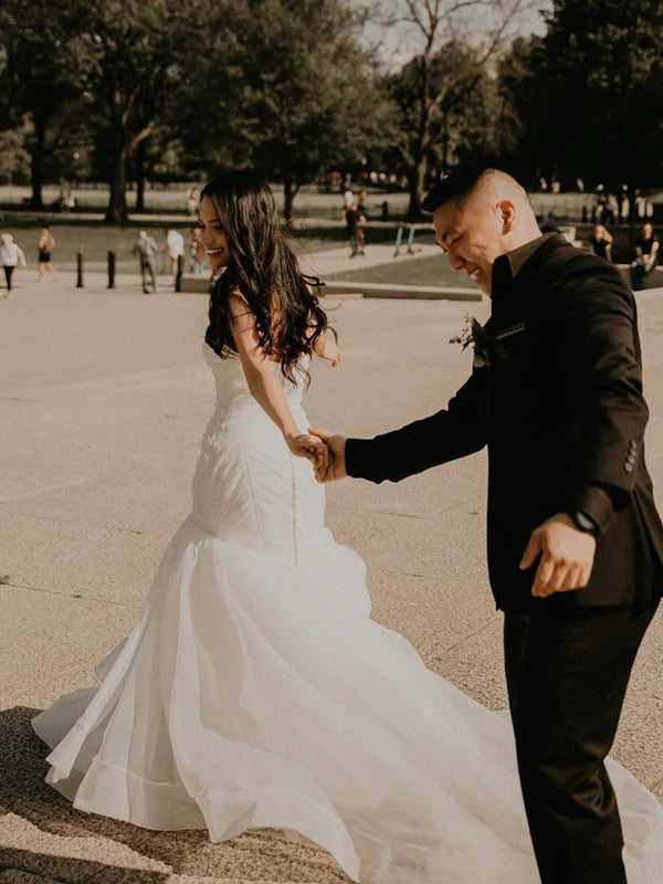 Luolandi Elegant Simple Tulle Strapless Mermaid Wedding Dresses Off Shoulder Bridal Gown Beautiful