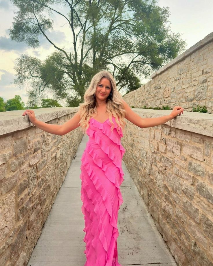 Luolandi Elegant Chiffon Ruffle Party Dress Long Prom Dress Charming Evening Dress