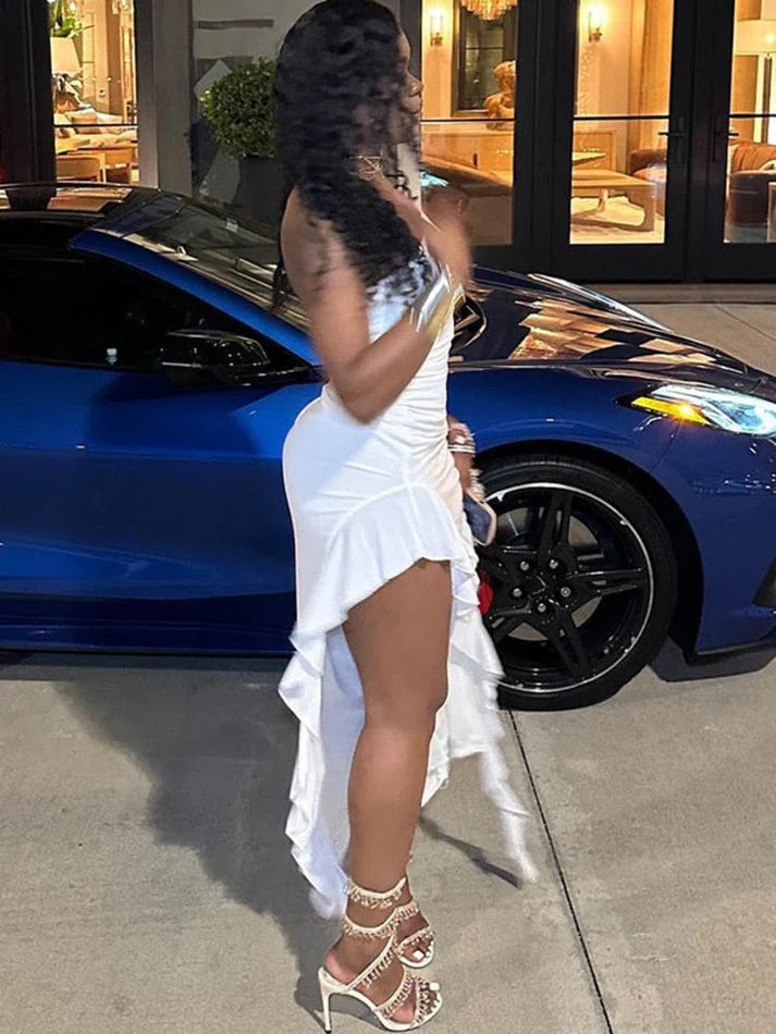 Luolandi One Shoulder Asymmetrical Prom Dress Black Girl Party Dress Charming Evening Dress