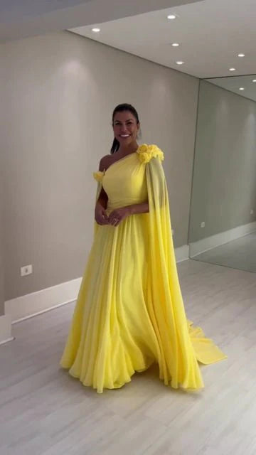 Luolandi Dress Vintage Long One Shoulder Evening Dess With Flower A-Line Mother of the Bride Dress Prom Dress for Women