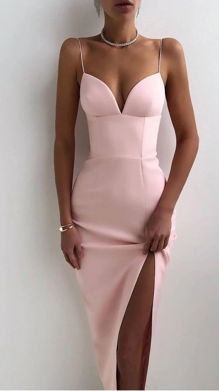 Luolandi Spaghetti Straps Black /Royal Blue /Pink/Ivory/ Red Simple Prom Dress With Split Sexy Charming Evening Party Dress