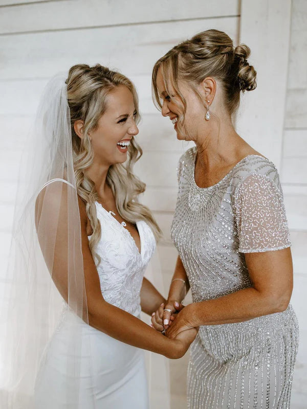 Luolandi Modern Satin Dual Shoulder Straps Neckline Sweep Train Wedding Dresses With Appliques Elegant