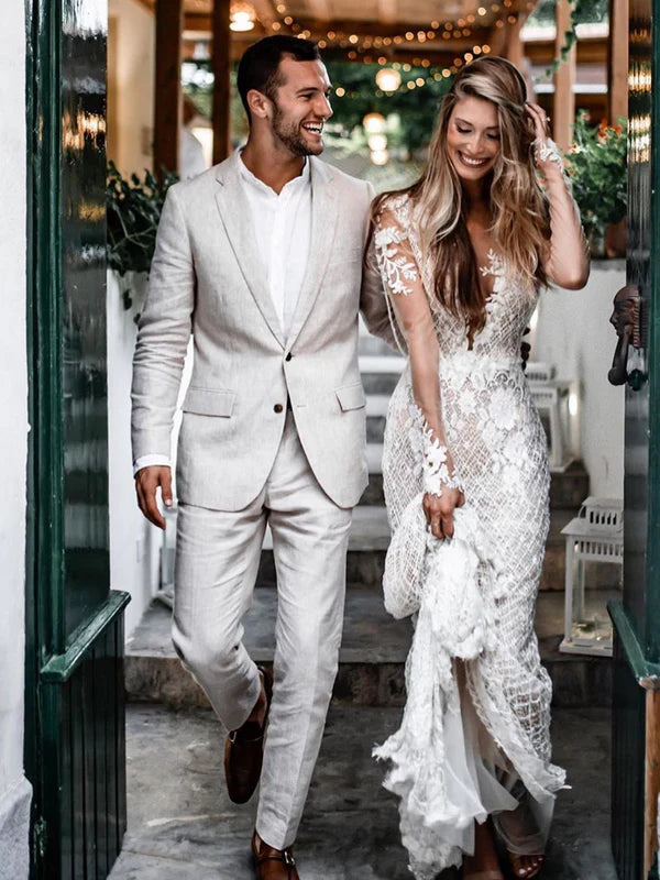 Luolandi Unique Bateau Lace Wedding Dresses Mermaid long Sleeves Gowns Elegant Beautiful