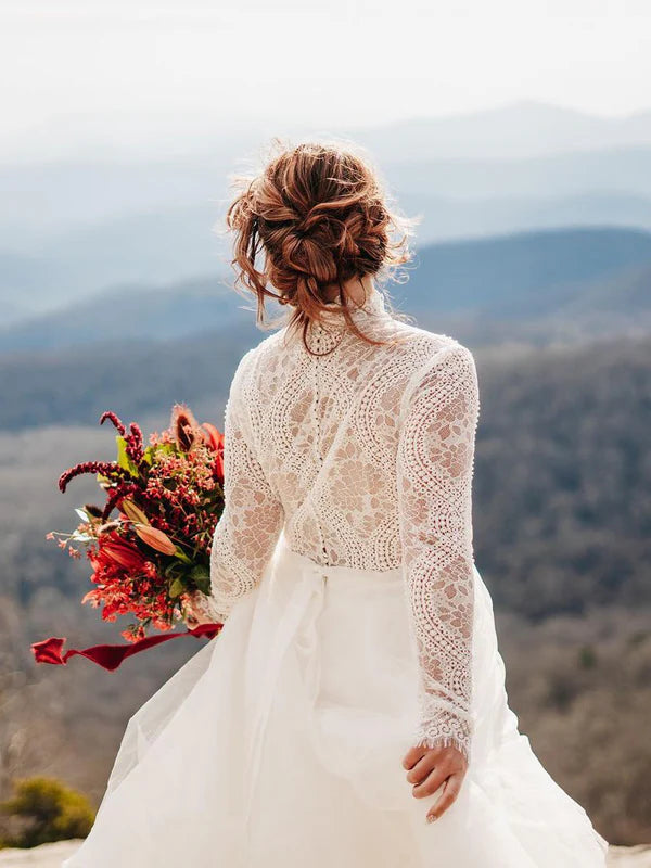 Luolandi Bohemia Beaded Lace Wedding Dresses Long Sleeves Bridal Gowns Elegant