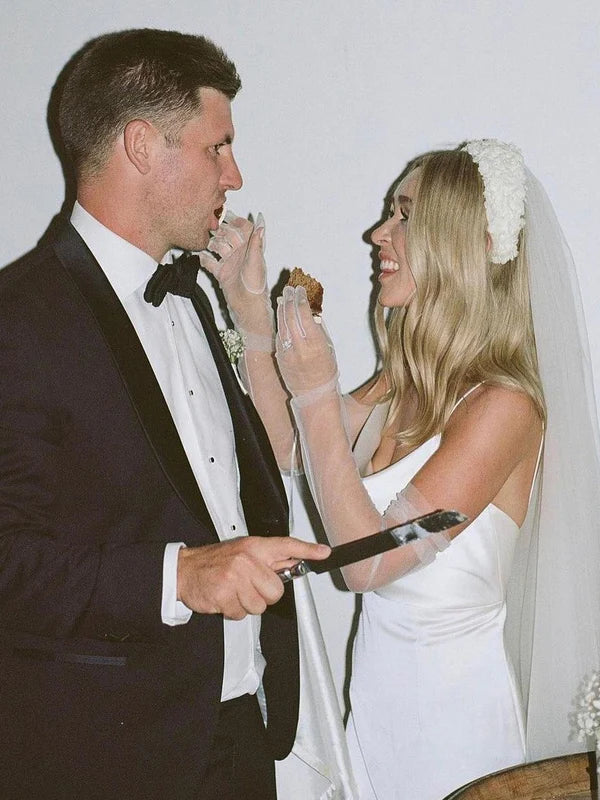 Luolandi Simple Spaghetti Straps Long Satin Wedding Dresses Solid Color Elegant Bridal Gown No With Wedding Veil