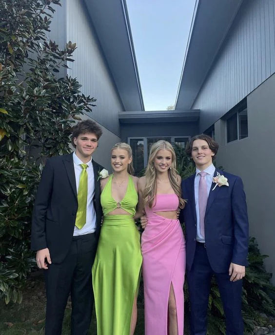 Luolandi Green Halter V Neck Cut Out Satin Long Party Dress Charming Evening Dress Formal Dress