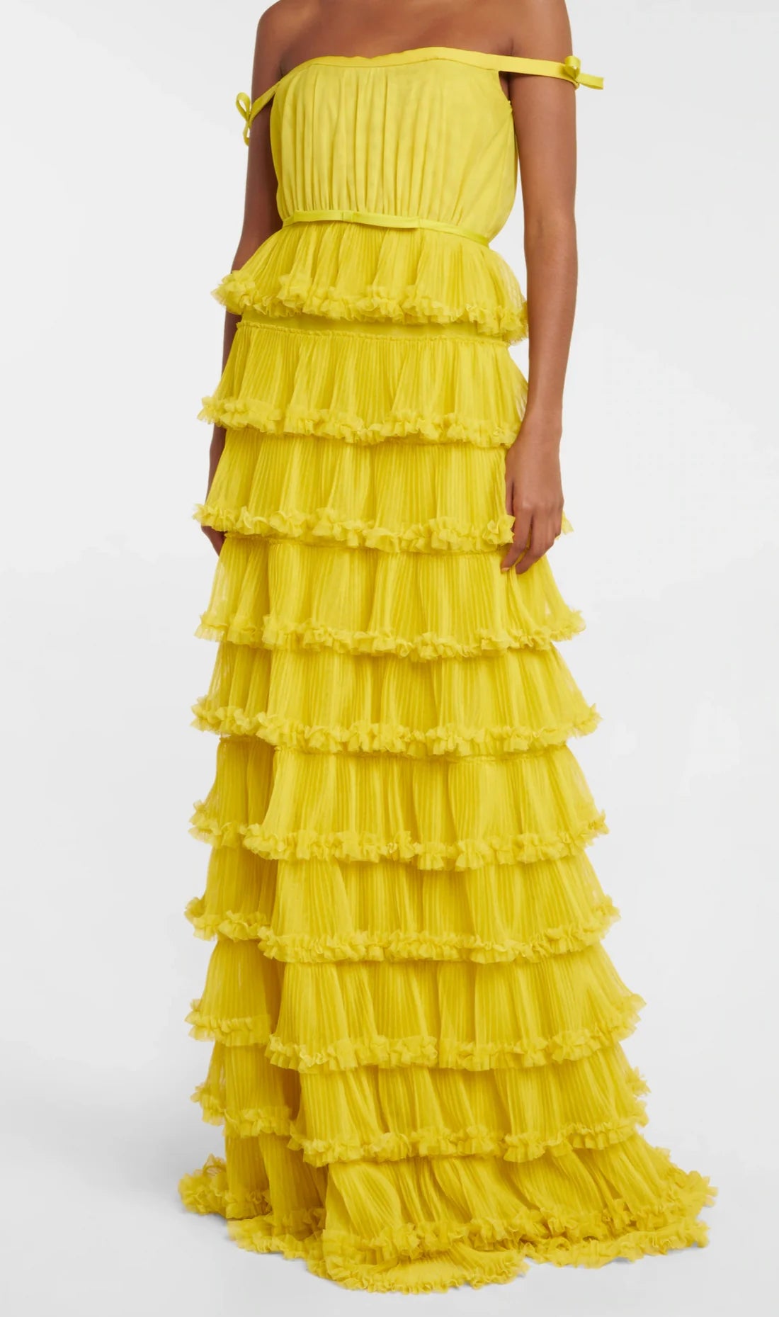 Luolandi A-Line Tiered Tulle Off-The-Shoulder Long Prom Party Dress Evening Dress Formal Dress