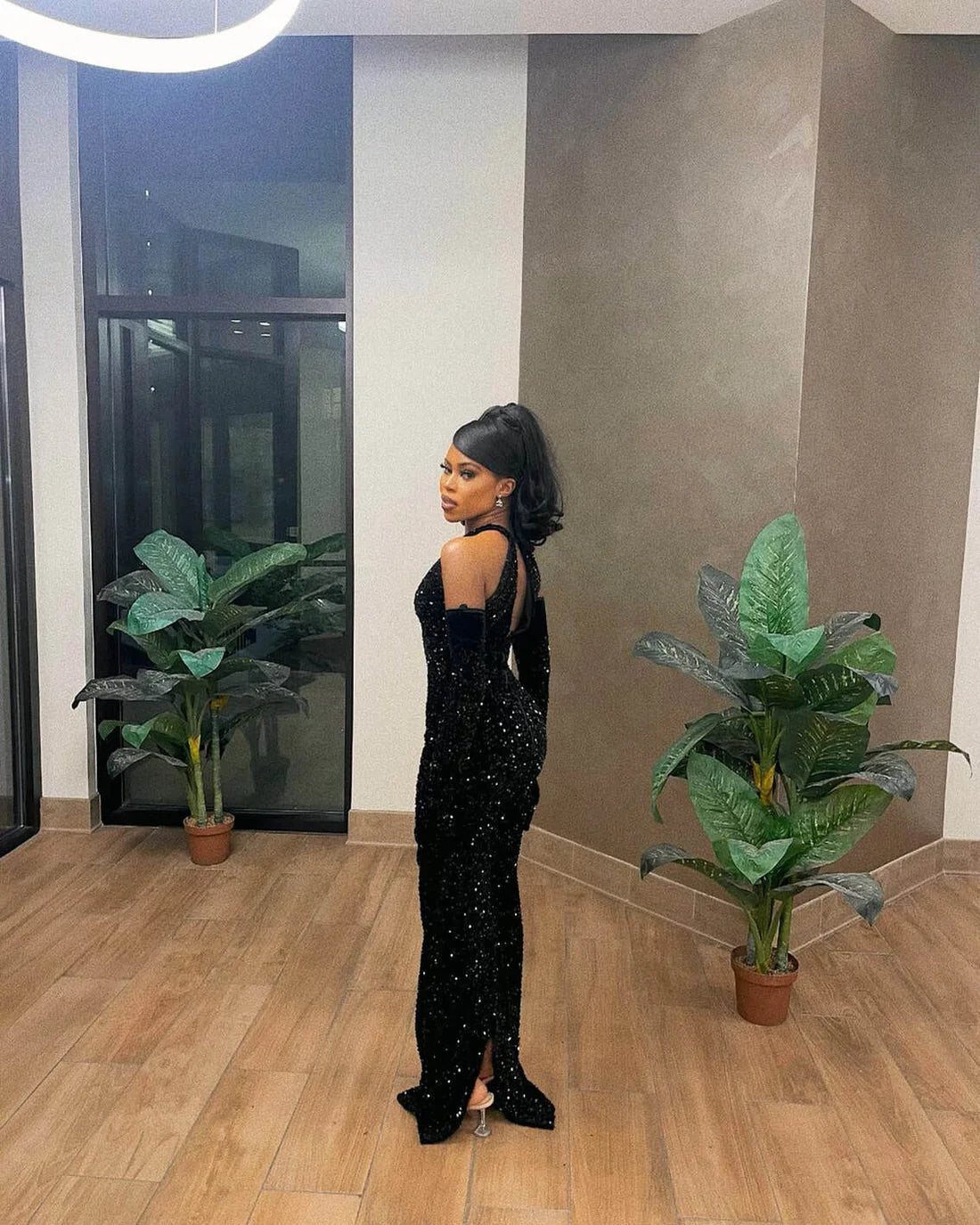 Luolandi Black Mermaid Long Prom Dress Fashion Sparkly Evening Dress Sexy Party Dress No With Gloves