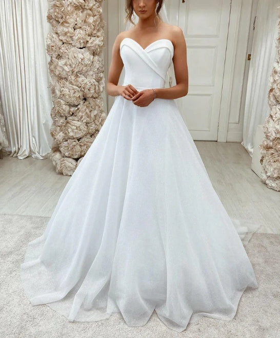 Luolandi Gorgeous Shiny Lace Sweep Train Wedding Dresses Sweetheart Bridal Gowns Off Shoulder