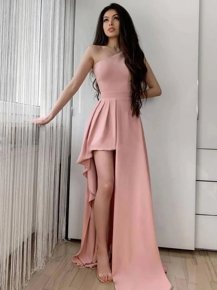 Luolandi Simple Pink One Shoulder Long Prom Dress Evening Dress Elegant Party Dress Formal Dress