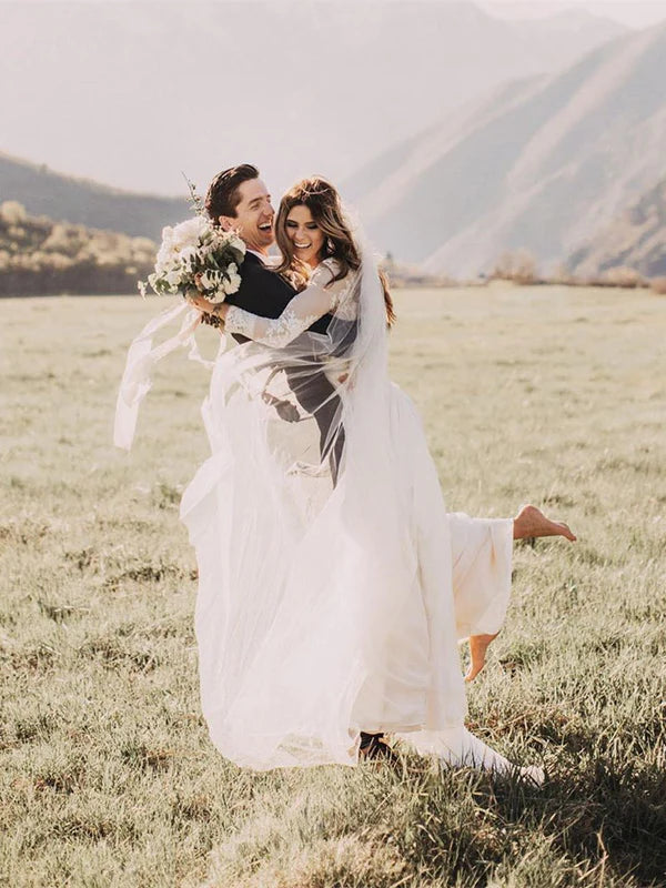 Luolandi Romantic Tulle Wedding Dresses A-line Long Sleeves Bridal Gowns Elegant