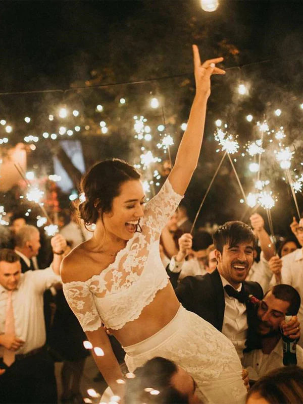 Luolandi Gorgeous 2 Pieces Lace Wedding Dresses Mermaid/Trumpet Gowns Off Shoulder