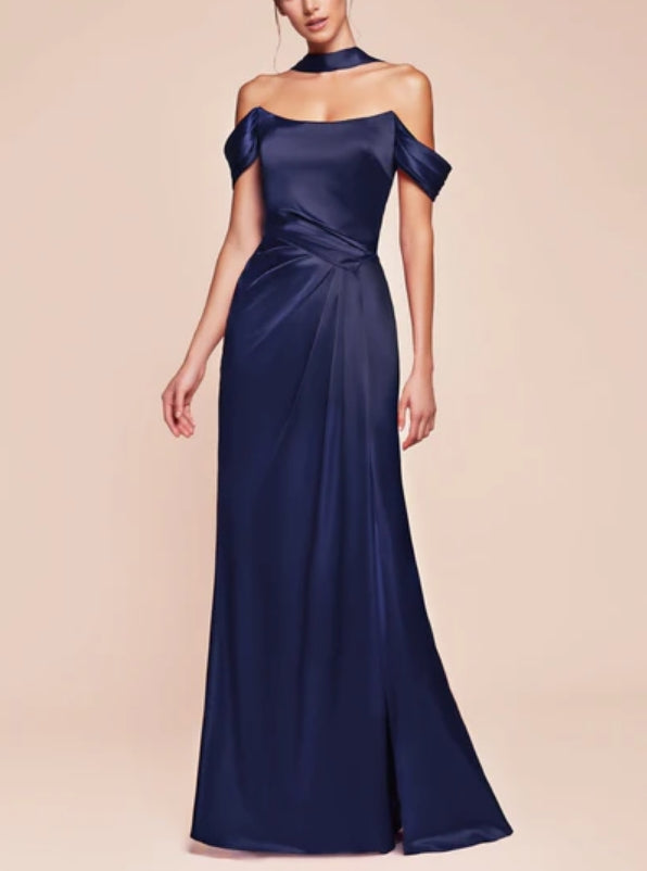 Luolandi Dress Off-Shoulder Satin Fitted Bridesmaid Dress With Side Slit Elegant Evening Party Dress