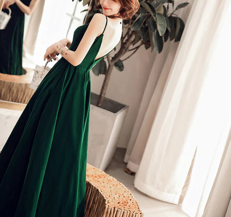 Luolandi Dark Green Chic Straps Velvet Long Bridesmaid Dress Party Dress Velvet Evening Dress Formal Dress