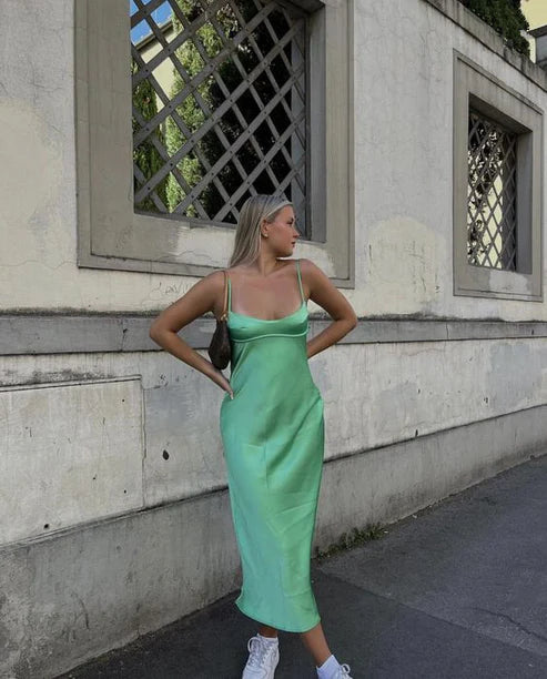 Luolandi Dress Simple A Line Straps Sleeveless Party Dress Silk Satin Pink Charming Formal Dress