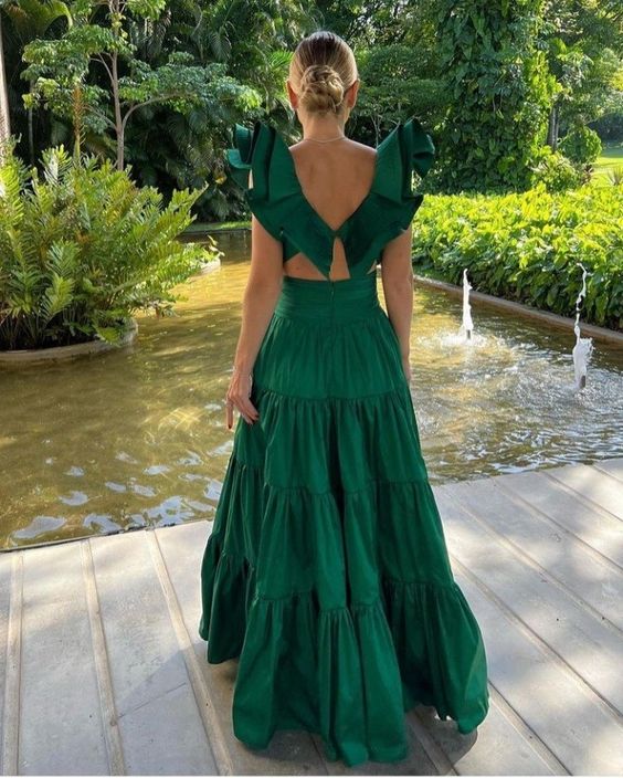 Luolandi A Line Green Prom Dress Elegant Evening Gown Long Charming Party Dress