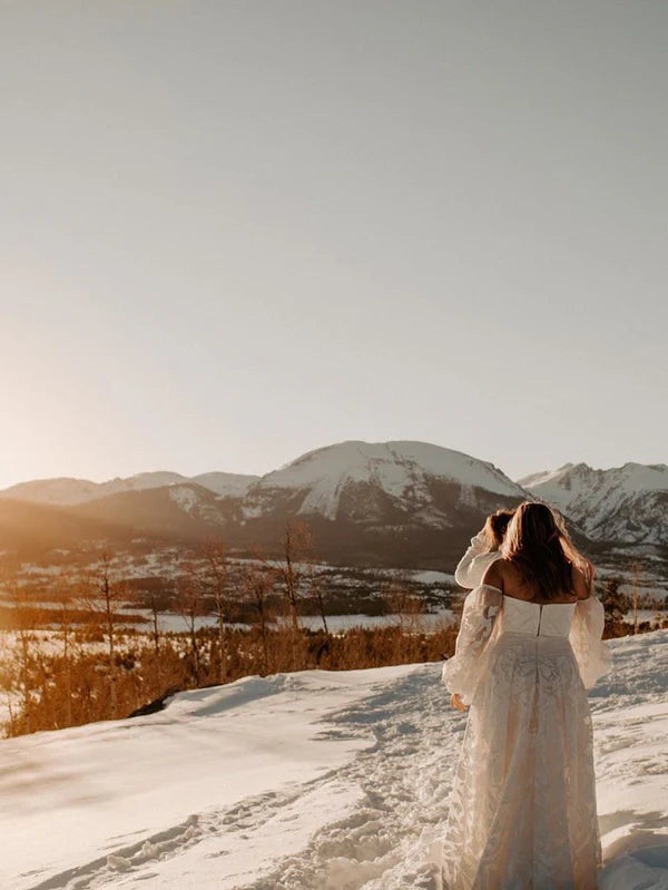 Luolandi Tulle A-Line 2 Pieces Strapless Wedding Dresses A-line V-Neck Gowns Off Shoulder Sexy