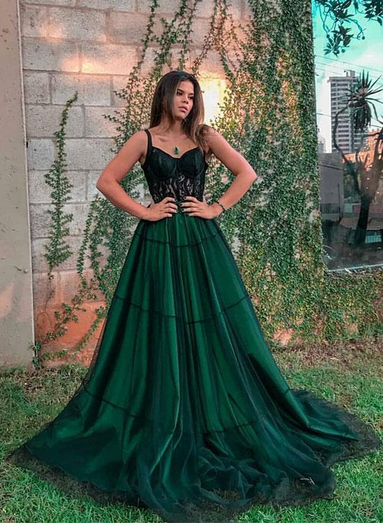 Luolandi Stylish A Line Green Tulle Sleeveless Long Prom Dress Charming Evening Party Dress