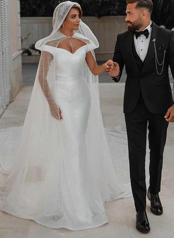 Luolandi Off-The-Shoulder Sleeveless Sequined Trumpet/Mermaid Wedding Dresses Floor Length Elegant